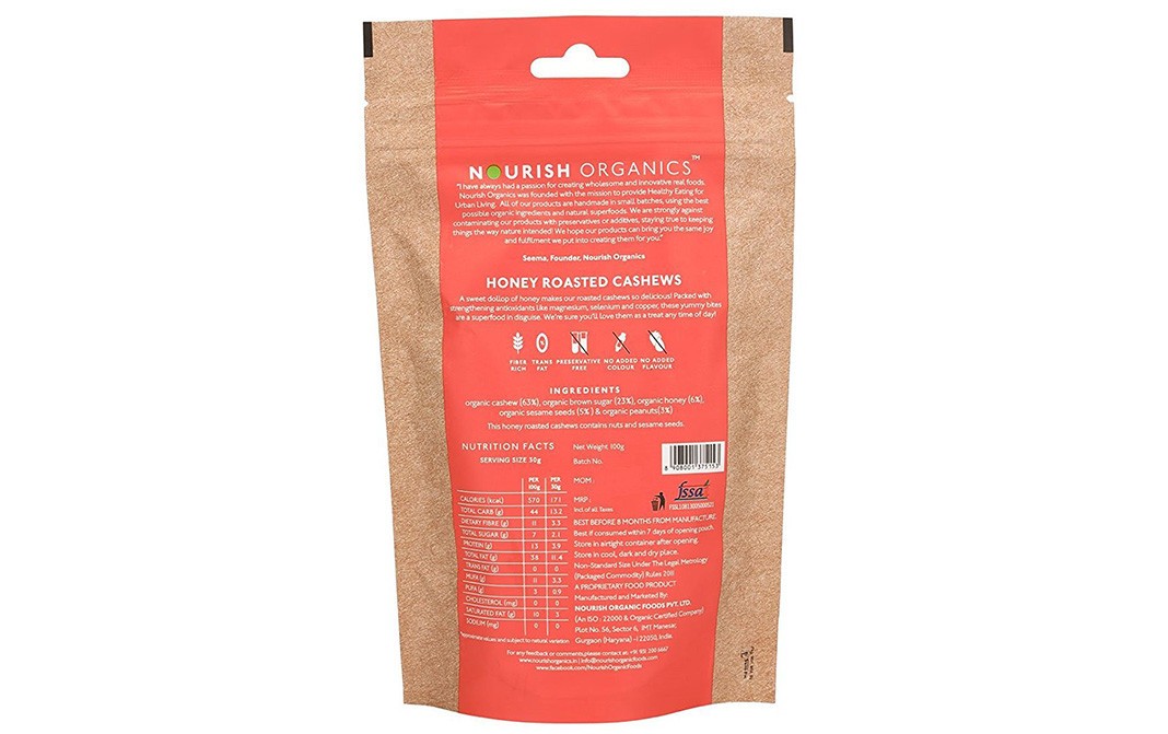 Nourish Organics Honey Roasted Cashews    Pack  100 grams